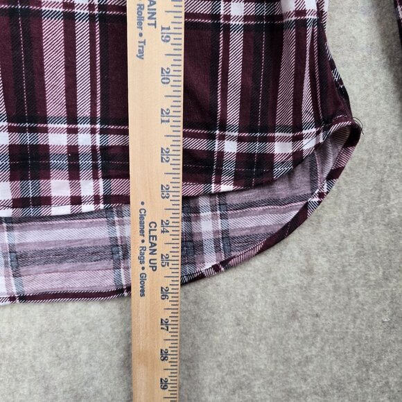 Rue21 Womens Lace-Up Burgundy Plaid Long Sleeve Top Size Small Polyester - Picture 5 of 6